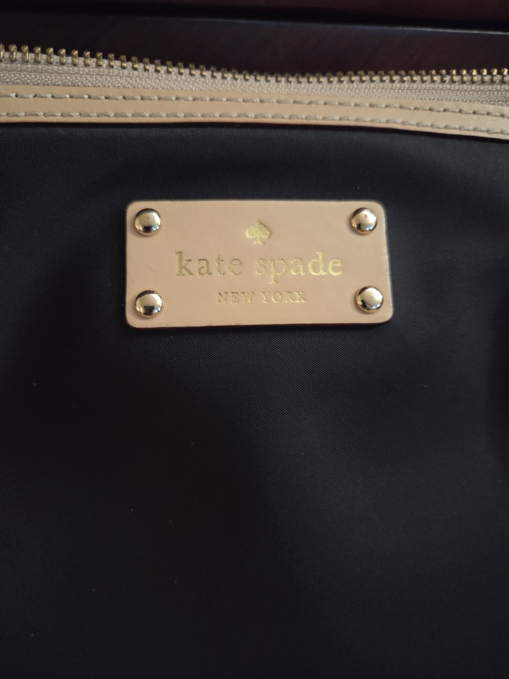 Kate Spade Black Nylon Satchel with Beige Leather Handles - Picture 2 of 8